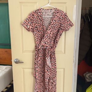 Pink Leopard Print Wrap Dress